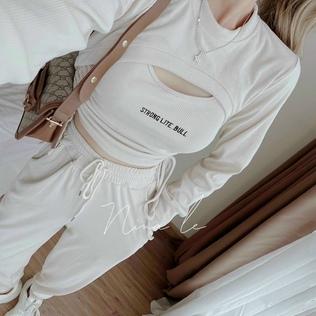 (Siêu Sale FreeShip) Sét bộ thể thao nữ cá tính,bộ thun gân croptop quần ống bo có túi,lên from sang chảnh