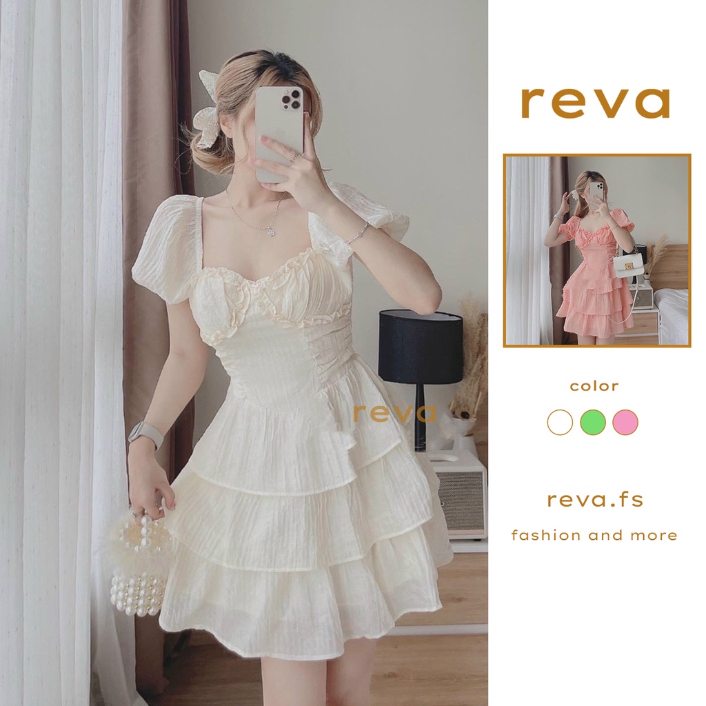 Đầm váy nữ xòe xếp tầng công chúa cực dễ thương họa tiết bèo chất vãi đũi gân 3 màu tôn da, tôn dáng sang trọng - Reva