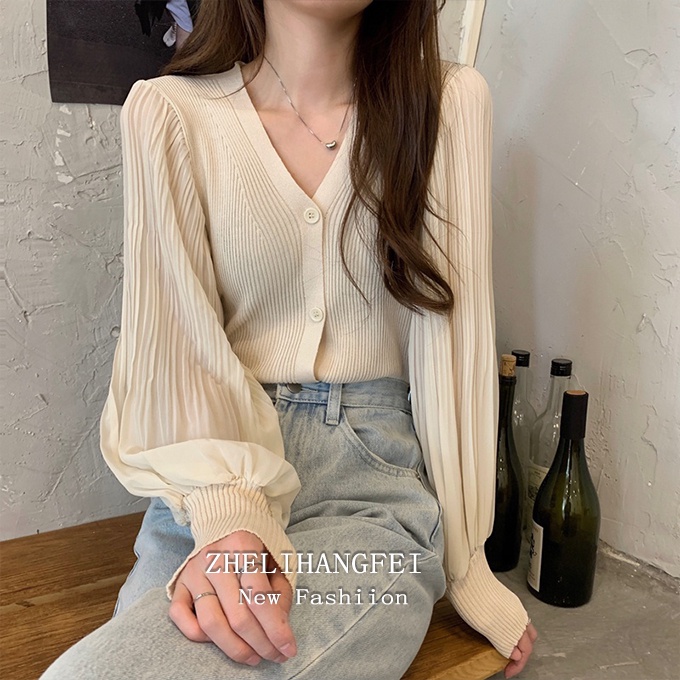 Áo cardigan ZHELIHANGFEI dệt kim tay dài cổ chữ V dễ phối đồ thời trang xuân thu tùy chọn màu sắc