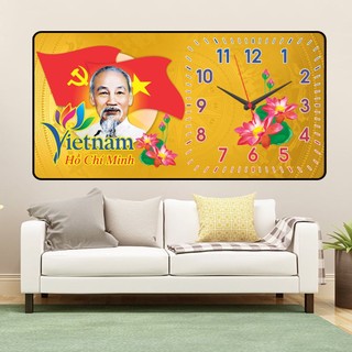 {Tranh bác hồ] Tranh đồng hồ tráng gương pha lê in công nghệ 3d
