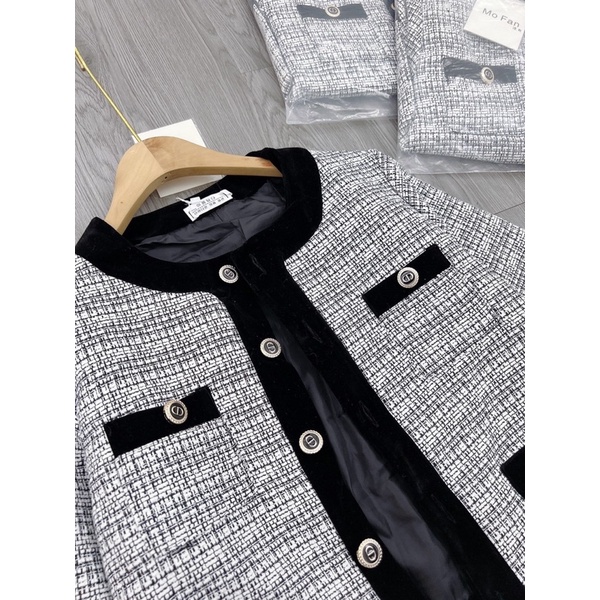 Set dạ kẻ viền nhung