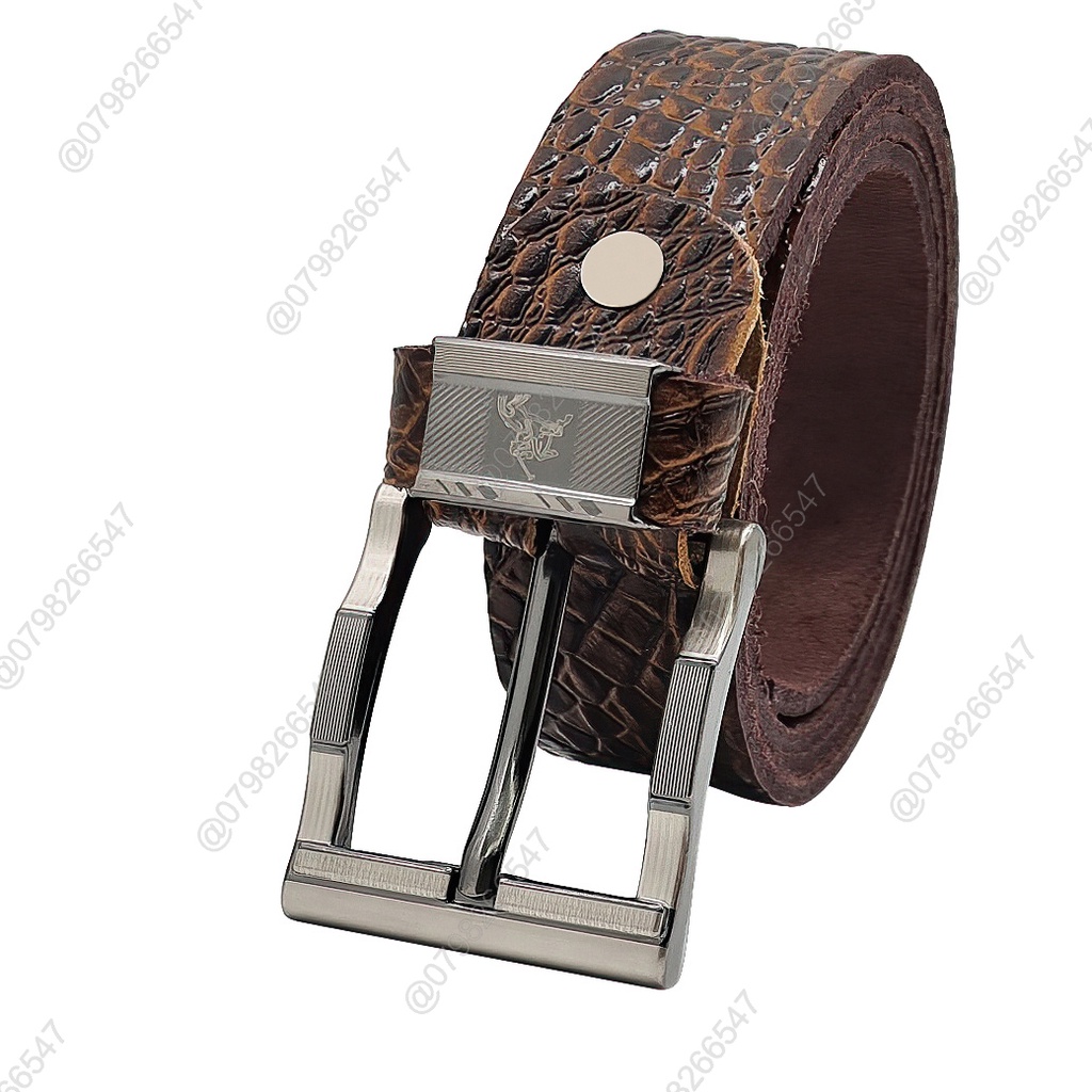 Thắt lưng da bò dập vân cá sấu DHM-130 | Đầu khoá kim nguyên khối kiểu lượn sóng | Bảo hành 12 tháng