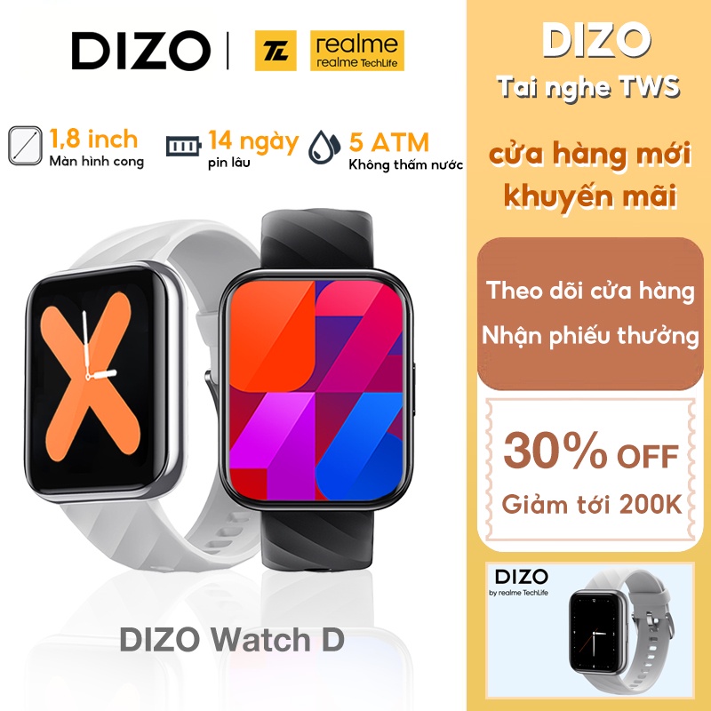 Đồng hồ thông minh Realme DIZO Watch D màn hình cong 2.5D (1.8 '') chống thấm nước 5AMT theo dõi oxy