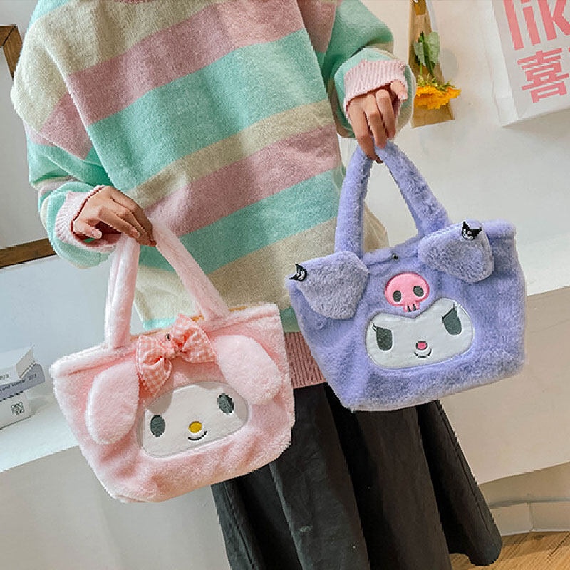 Túi Đựng Cơm Trưa Phủ Lông Sức Chứa Lớn Họa Tiết Hoạt Hình Nhật Bản Instagram Dễ Thương Cho Trẻ Em