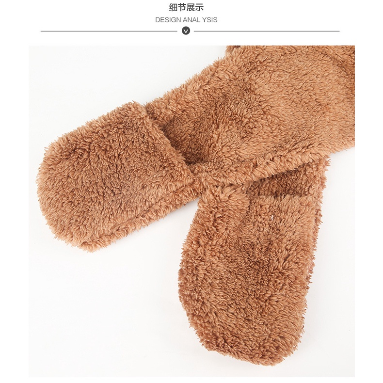 Nón Lông Quai Dài Làm Khăn Cổ Có Túi Giữ Ấm Tay Hình Gấu 3 IN 1 RQN2230