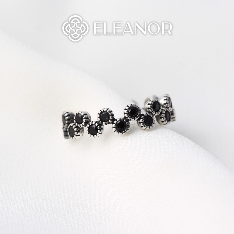 Nhẫn nữ hở bạc 925 Eleanor Accessories hình tròn zigzag đính đá màu đen cá tính phụ kiện trang sức 5082