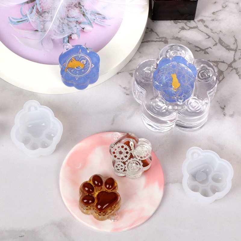 Khuôn Silicone Làm Móc Khóa Hình Dấu Chân Mèo DIY
