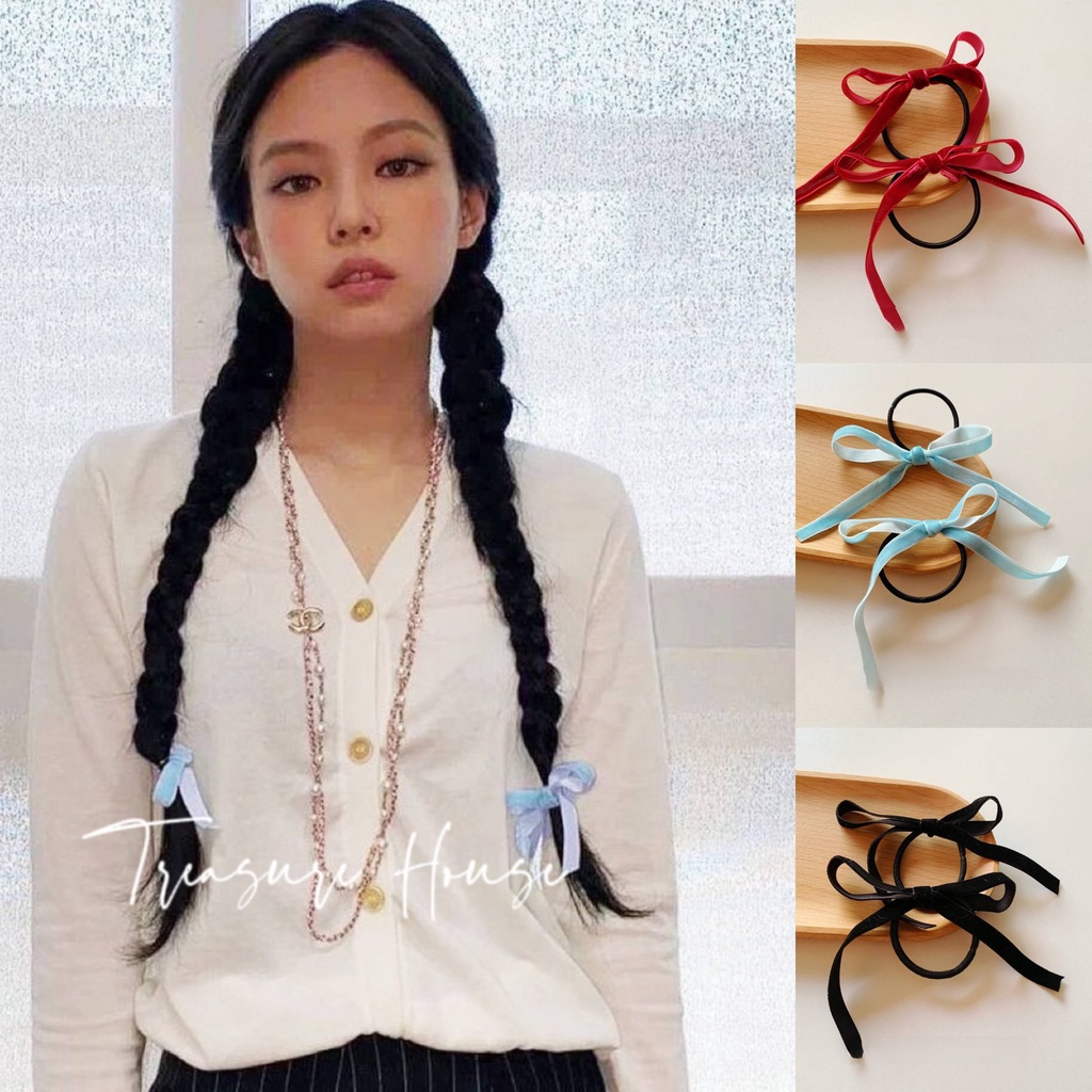 Dây Cột Tóc Nhung Thắt Nơ Màu Kẹo Ngọt Phong Cách jennie Hàn Quốc Giáng Sinh Năm Mới
