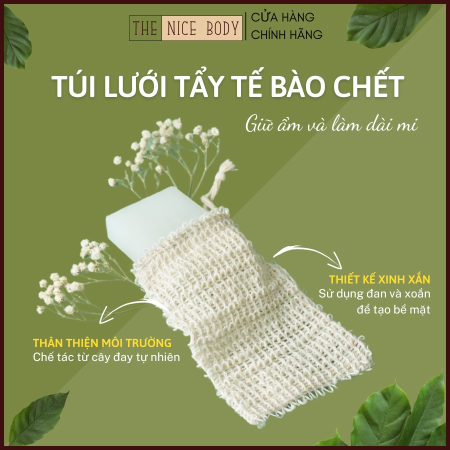 Túi Lưới Sợi Đay Tẩy Tế Bào Chết Body, Tạo Bọt Xà Phòng, Đựng Xà Bông Rửa Mặt, Thân Thiện Với Môi Trường