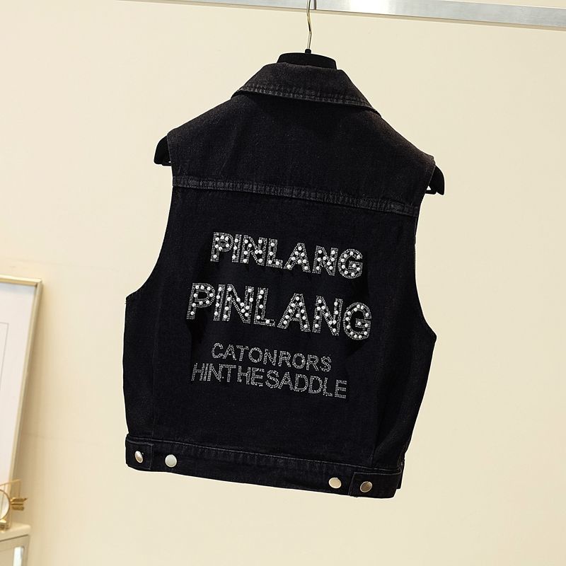 Áo Khoác Denim Sát Nách Dáng Rộng Cỡ Lớn Đính Đá Kiểu Hàn Quốc Thời Trang Xuân Thu 200 Cho Nữ Dễ Phối Đồ