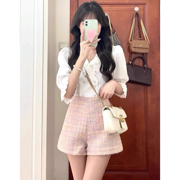 Quần sooc cạp cao vải dạ blackpink