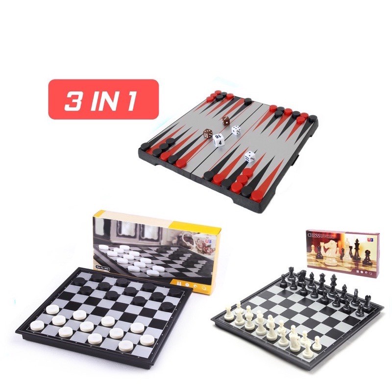 Bộ Cờ Vua + Cờ backgammon + Cờ Đam 3 Bộ Trong 1 - mã mb38810 ( 26.26.2cm )