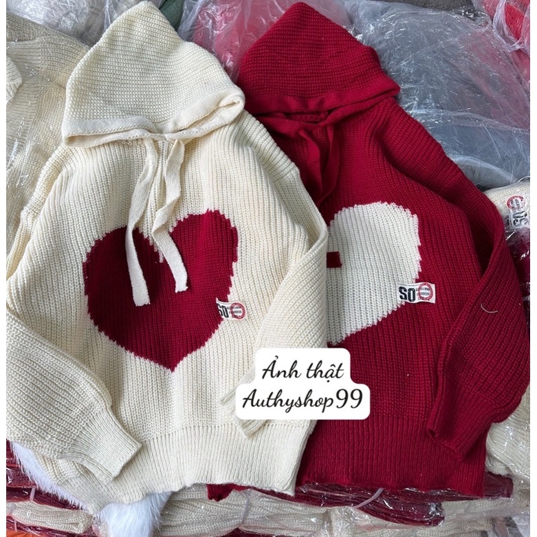 Áo Len Hình Trái Tim Dài Tay Có Mũ 2 màu siêu xinh