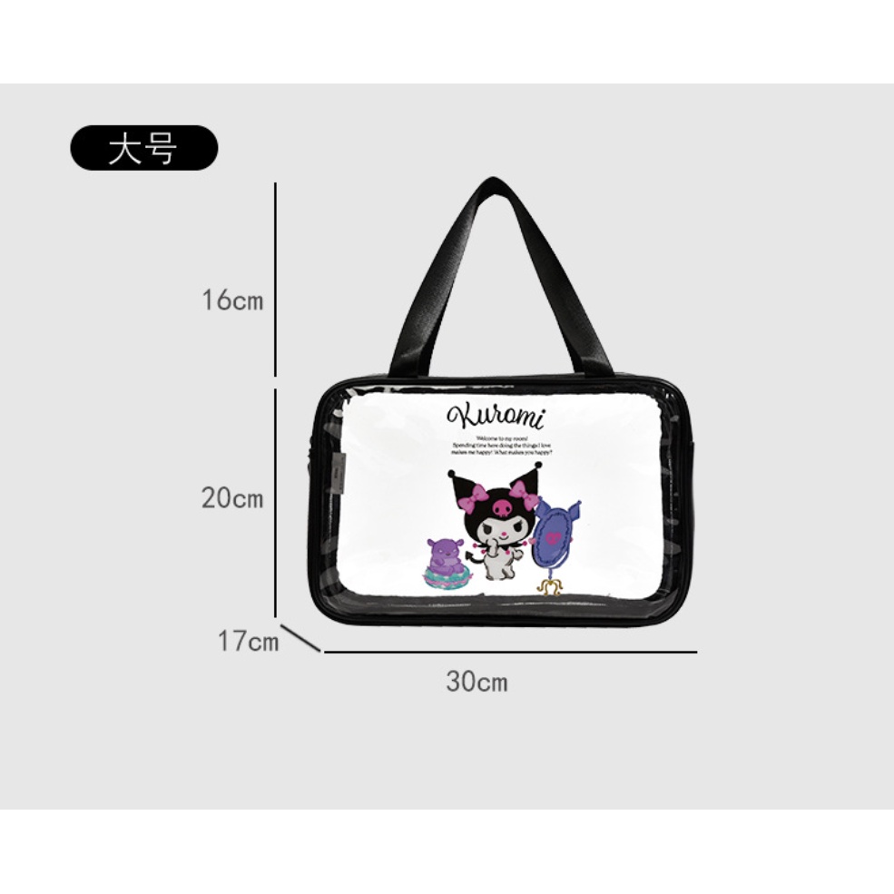 Túi Nhựa pvc Hai Lớp Trong Suốt Đựng Mỹ Phẩm Khô Và Ướt Họa Tiết Hoạt Hình Chống Thấm Nước