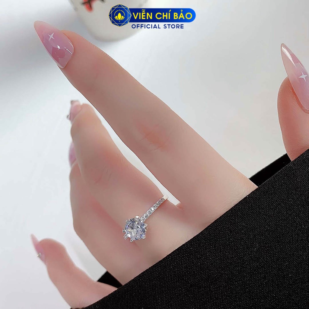 Nhẫn bạc nữ đính đá to 6 chấu viền đá trắng chất liệu bạc 925 thời trang phụ kiện trang sức Viễn Chí Bảo N400883