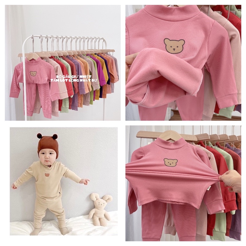 BÉ GÁI - COMBO 2 BỘ TĂM GẤU LÓT LÔNG SIÊU DÀY DẶN CHO BÉ. BỘ LÓT LÔNG GIỮ NHIỆT CHO BÉ GÁI.