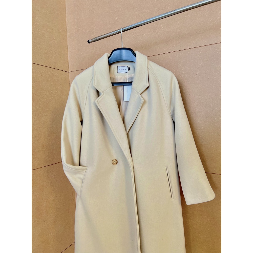 Áo khoác dạ dáng dài màu kem, có lớp lót bên trong YAK12 YAME