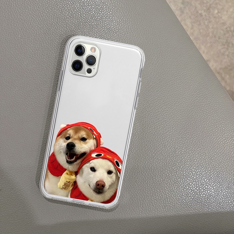 Ốp điện thoại iphone cặp đôi chó mũi dài mũ đỏ cute cạnh vuông cho 6/6splus/7/7plus/8/8plus/x/xr/xs/11/12/13/14/pro/max
