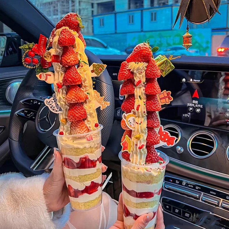 Bộ Phụ Kiện Cắm Trang Trí Bánh Kem Sinh Nhật Hình Trái Dâu Mặt Cười Dễ Thương