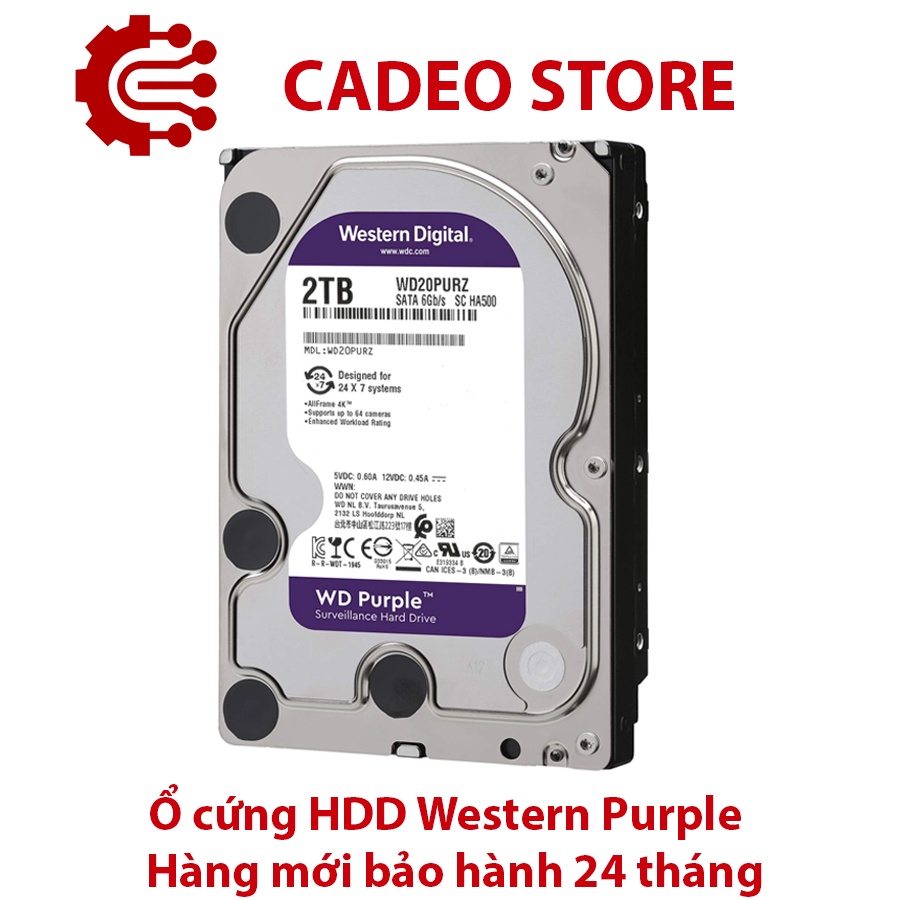 Ổ cứng HDD 500GB, 1TB, 2TB Western Purple cho camera hàng Công ty bảo hành 24 tháng | BigBuy360 - bigbuy360.vn