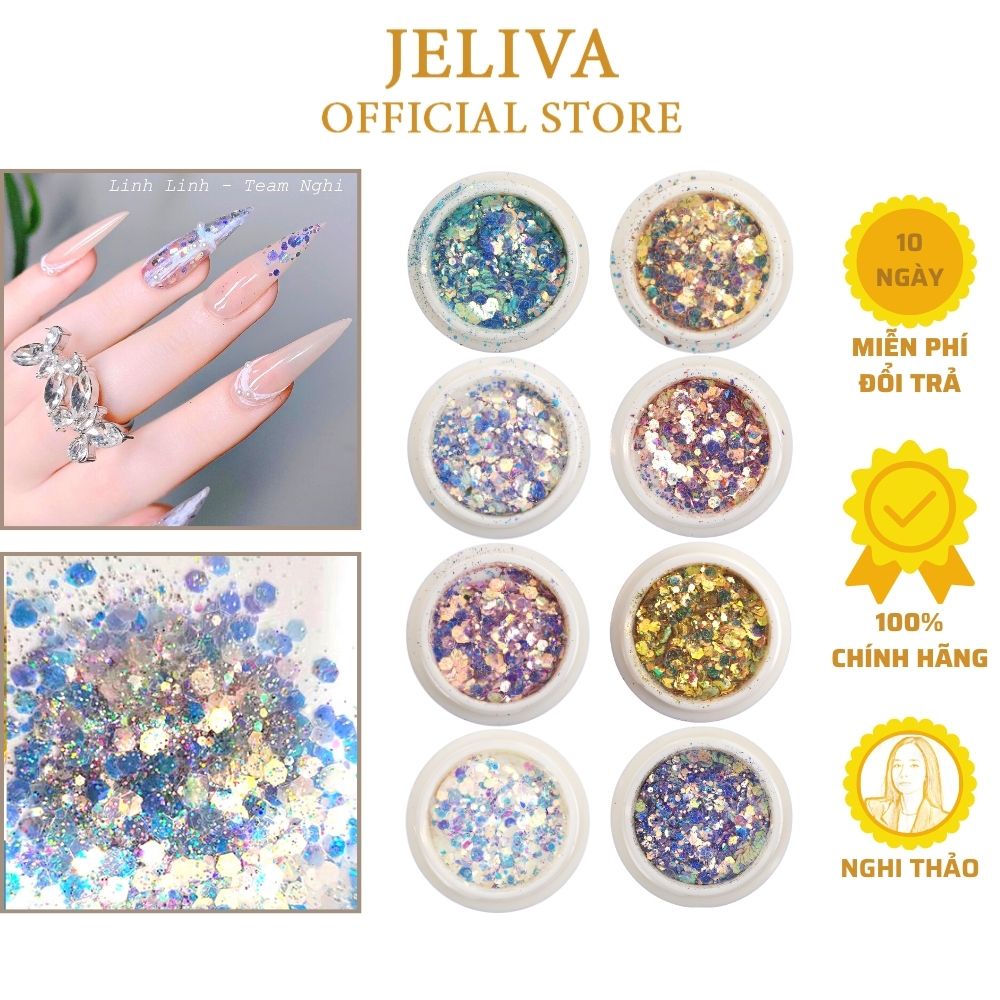 Nhũ kim tuyến nail 8 màu JELIVA trang trí móng