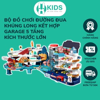 Bộ đồ chơi đường đua khủng long siêu tốc kết hợp garage đỗ xe ô tô 5 tầng kích thước lớn cho bé X KIDS