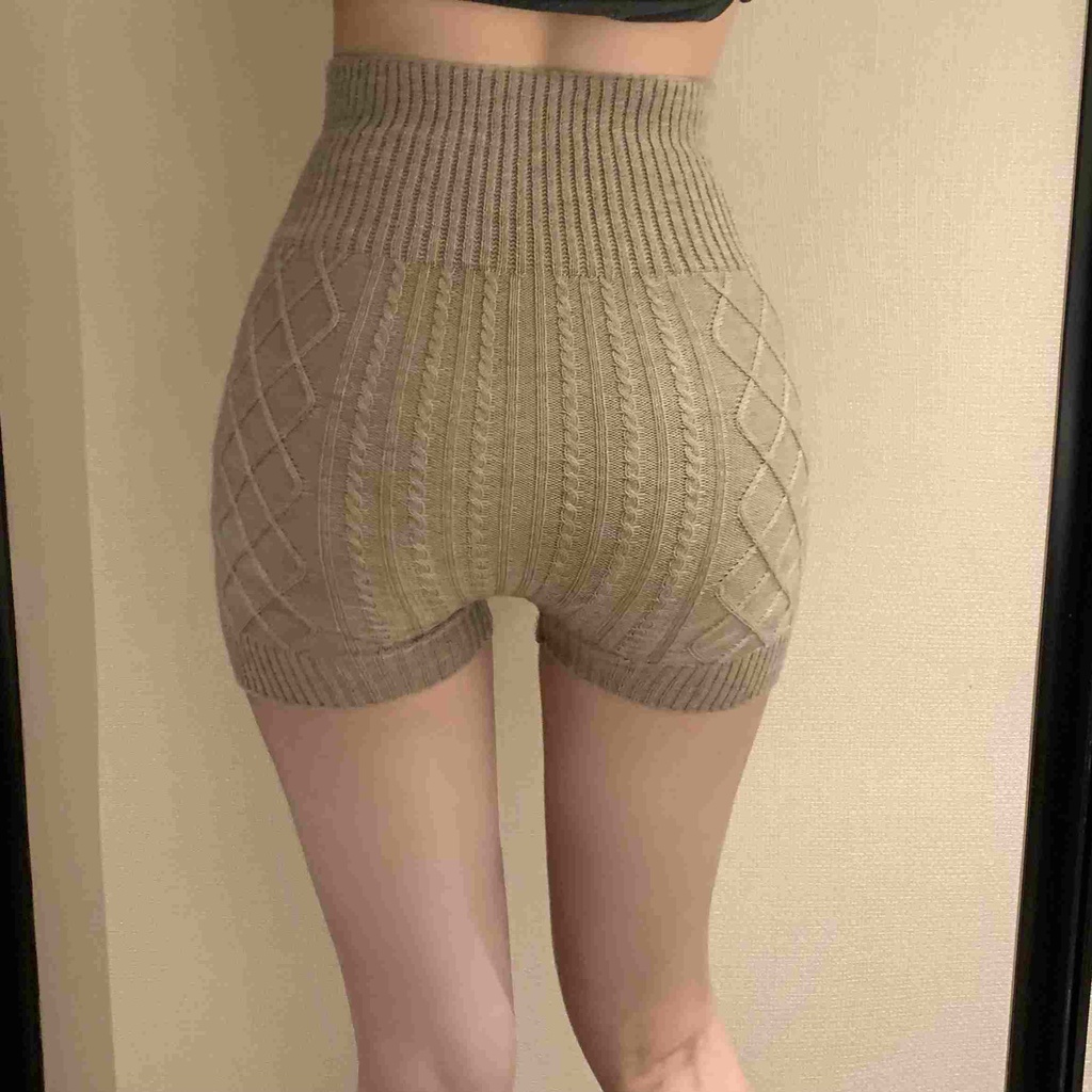 Quần Short Legging Dệt Kim Lưng Cao Giữ Ấm Mùa Thu Phong Cách Hàn Quốc Thời Trang Cho Nữ