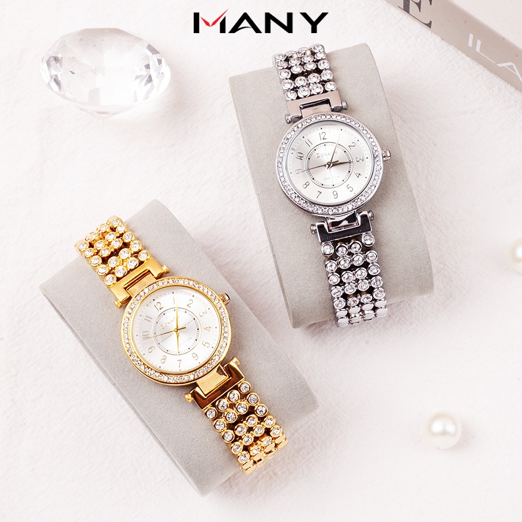 Đồng hồ đính đá nữ Bonaier 439 sang trọng - Đồng hồ nữ mặt kính thủy tinh thời trang ManYi