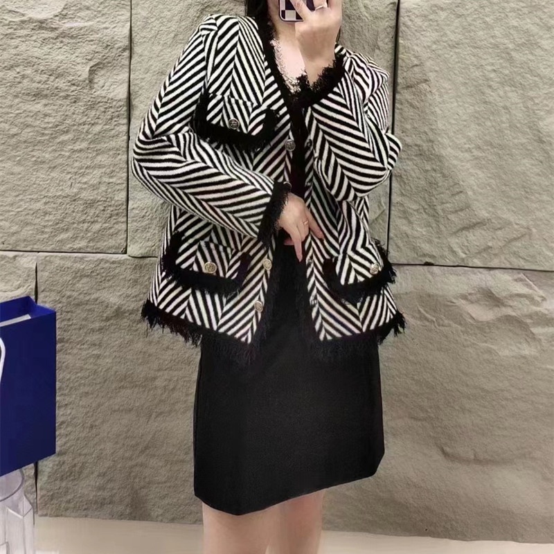 IELGYÁo Khoác Viền Tua Rua Màu Sắc Tương Phản Phong Cách Hàn Quốc Cho Nữ