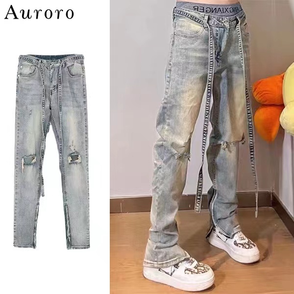 Quần jean nam rách gối unisex Quần hiphop nam thời trang skinny jean phong cách Hàn Quốc quần bò jean nam đen
