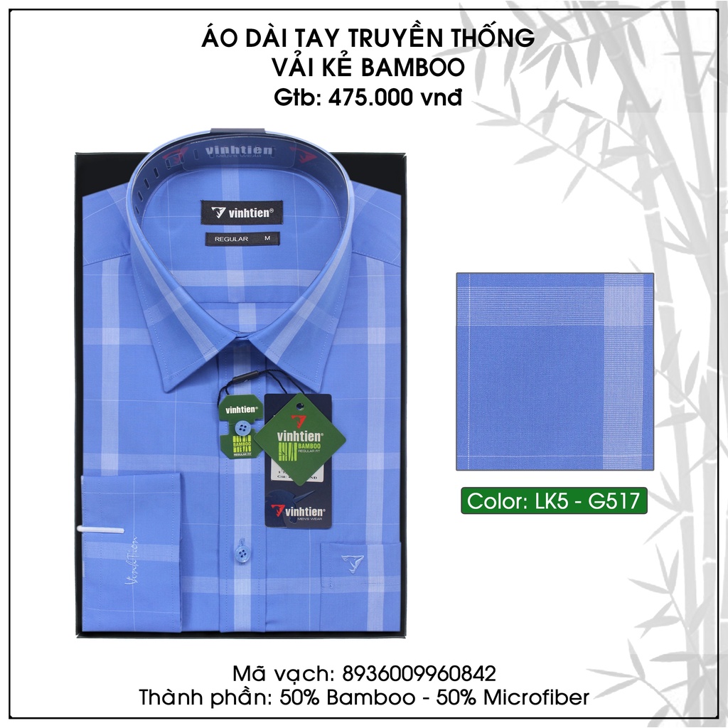 Áo Sơ Mi Dài Tay Sọc Caro Bamboo Vĩnh Tiến Regular Vạt Ngang 475 - Mẫu tự chọn 2