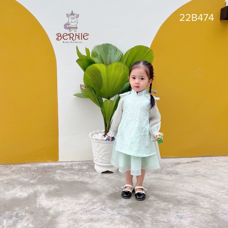 Bộ áo dài bé gái Bernie voan hoạ tiết nổi cho bé từ 9-22kg-22B474
