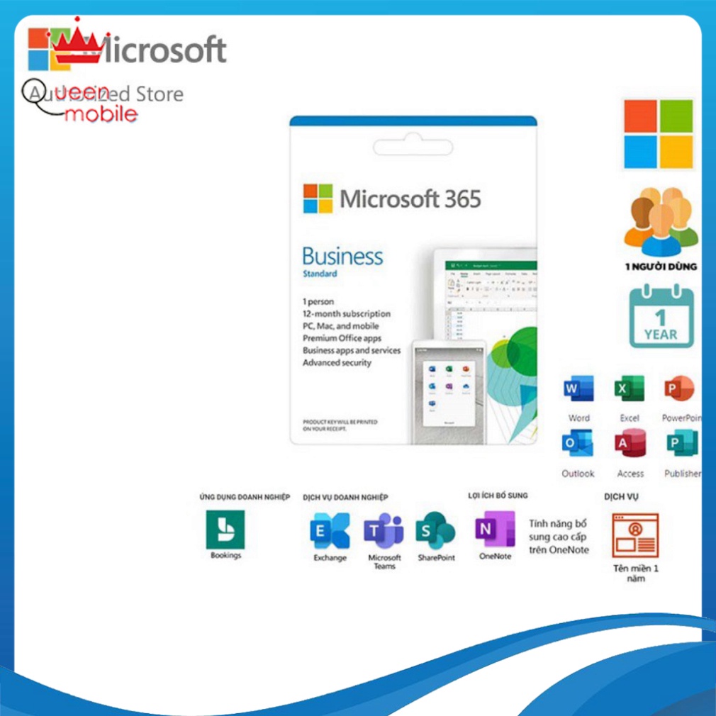 Phần mềm Microsoft 365 Business | 12 tháng | giành cho 1 người | Trọn bộ Office | 1TB OneDrive | 5 thiết bị/tài khoản [Q