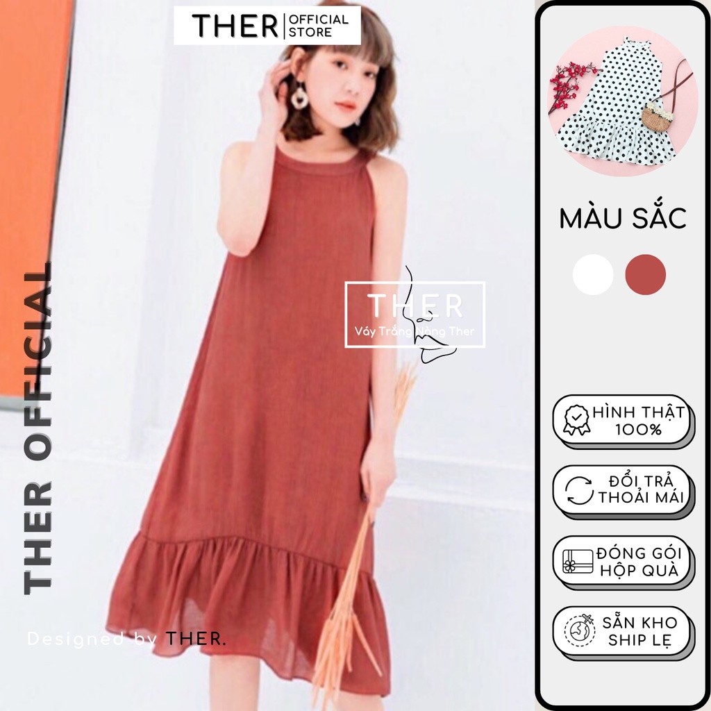 Đầm Nữ Cổ Tròn Không Tay Đuôi Cá Thanh Lịch, Đầm Nữ Dạo Phố Form Dài Suông Chấm Bi Màu Cam (Kèm Ảnh Thật)