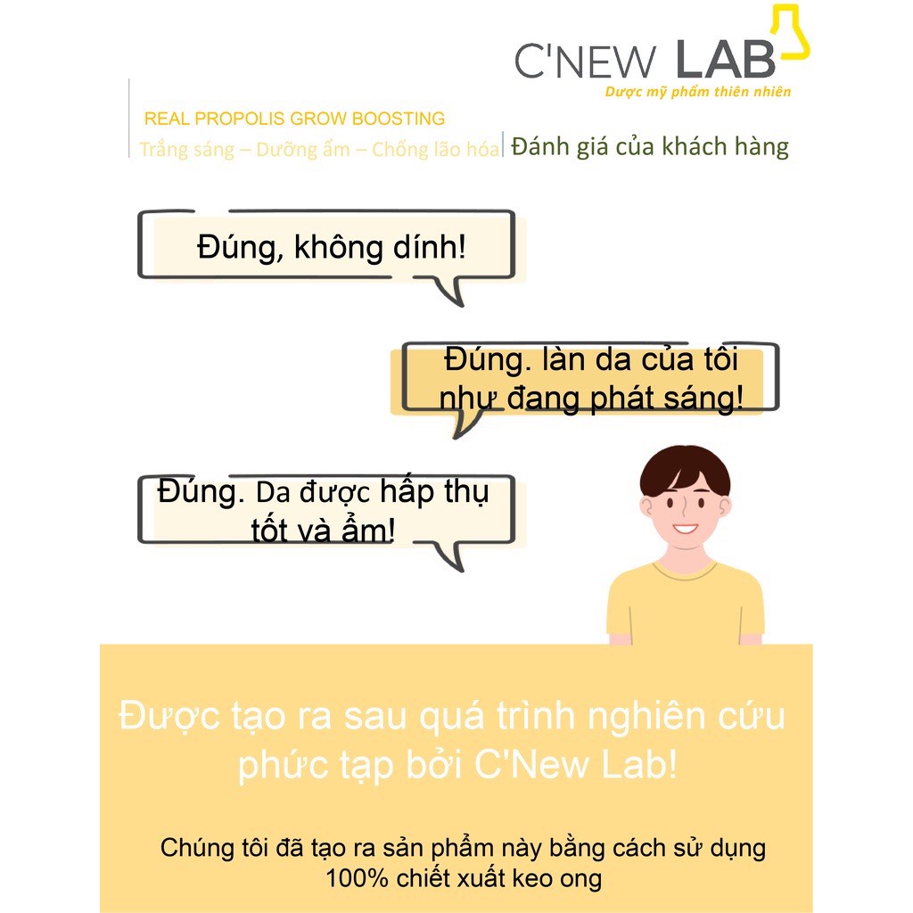 Serum dưỡng trắng Real Propolis Glow Boosting Serum C'NEW LAB giúp da mịn màng và tươi sáng 50ml - màu vàng