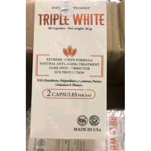 《Hộp50 viên》Viên uống Triple White là sự kết hợp giữa Glutathione hàm lượng cao (1200mg) và công nghệ Fernblock từ Mỹ
