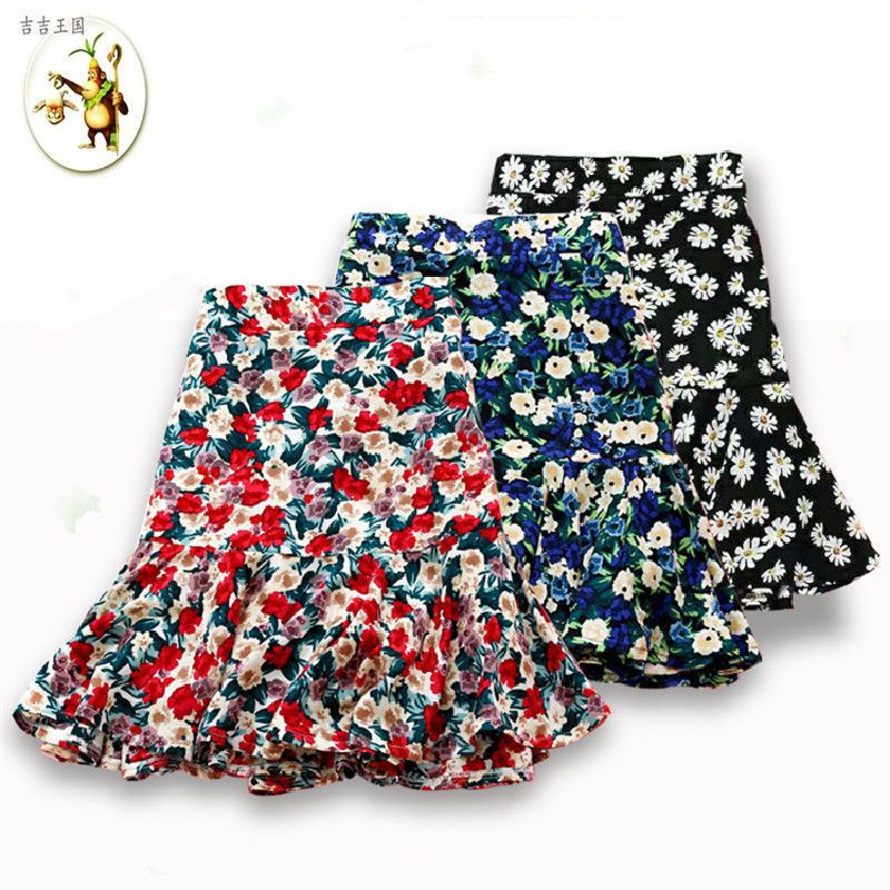 Chân Váy Đuôi Cá Chữ A Lưng Cao Họa Tiết Hoa Cúc Xinh Xắn Thời Trang Cho Nữ