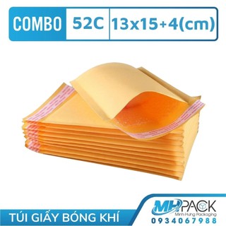 Túi gói hàng chống sốc combo 13x15+4cm 52 túi giấy màu vàng sẵn băng keo đóng gói hàng dễ vỡ