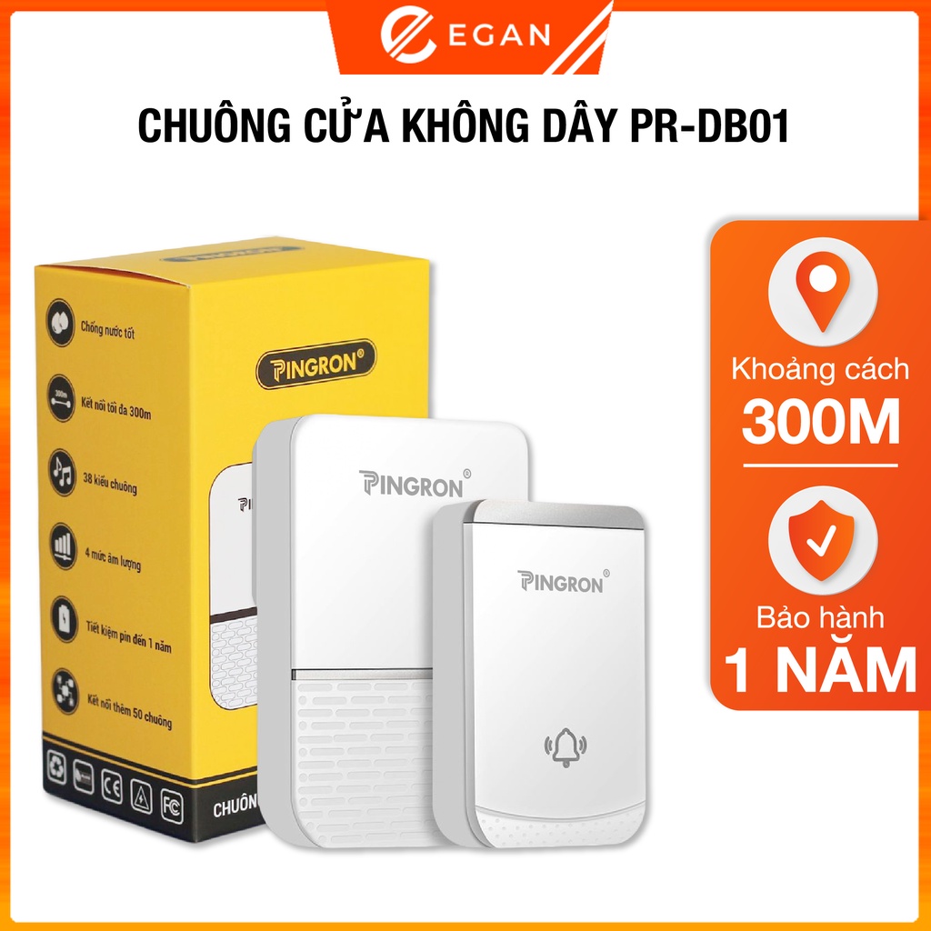 Chuông cửa không dây cao cấp Pingron PR-DB01 chống nước tốt, kết nối xa 300m, bảo hành 1 đổi 1, hàng chính hãng.