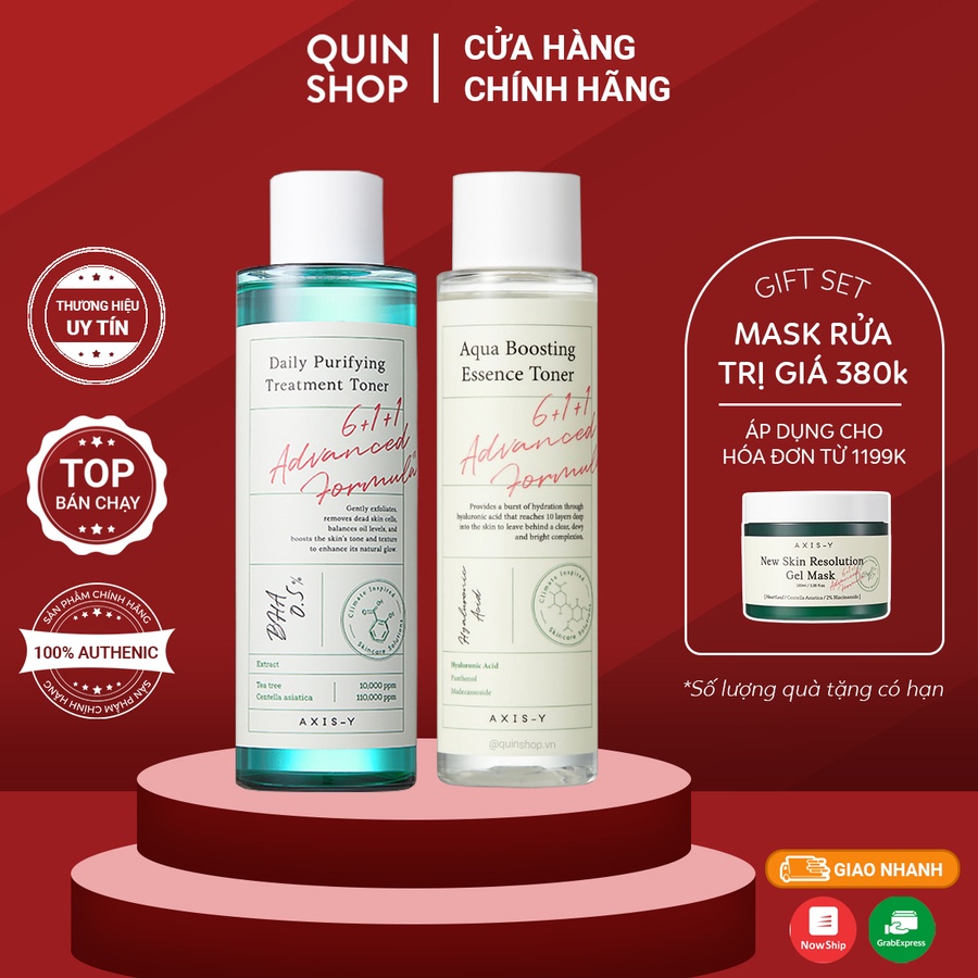 Nước Cân Bằng Giảm Mụn, Cấp Ẩm Dịu Da Axis-Y Daily Purifying Treatment, Aqua Boosting Essence Toner