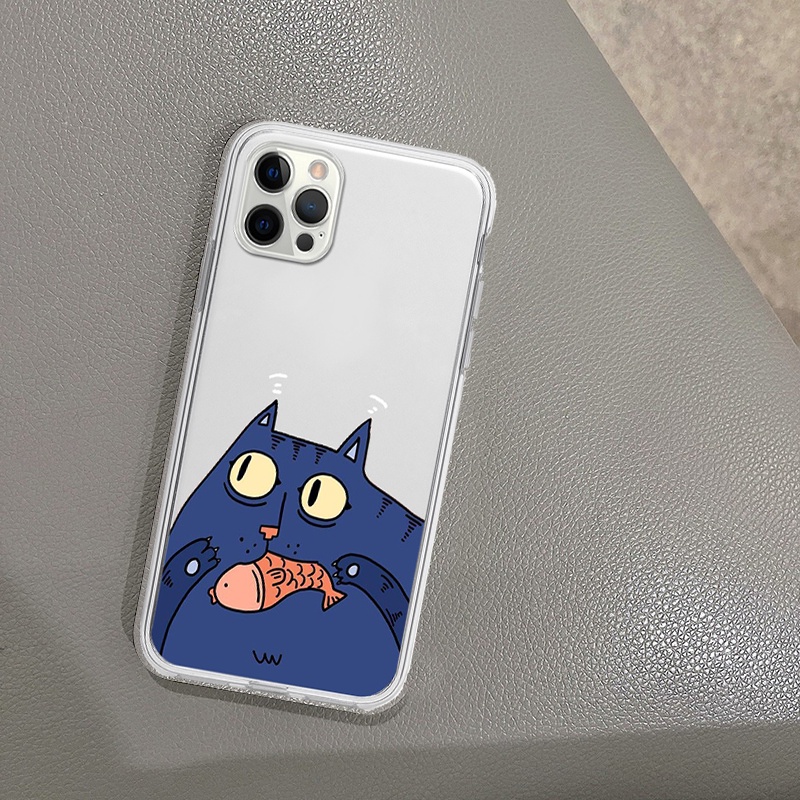 Ốp lưng iphone mèo béo xanh lam hóng hớt siêu cấp cute cạnh vuông cho 6/6splus7/7plus8/8plus/x/xr/xs/11/12/13/14/pro/max