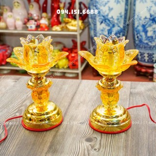 Đèn thờ bày ban thần tài , ban gia tiên ,bông thuỷ tinh sang trọng cao 20cm