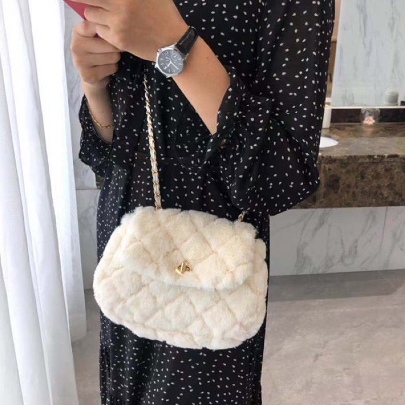 Túi Lông Khoá Xoay 3 Màu Đen - Nude - Trắng