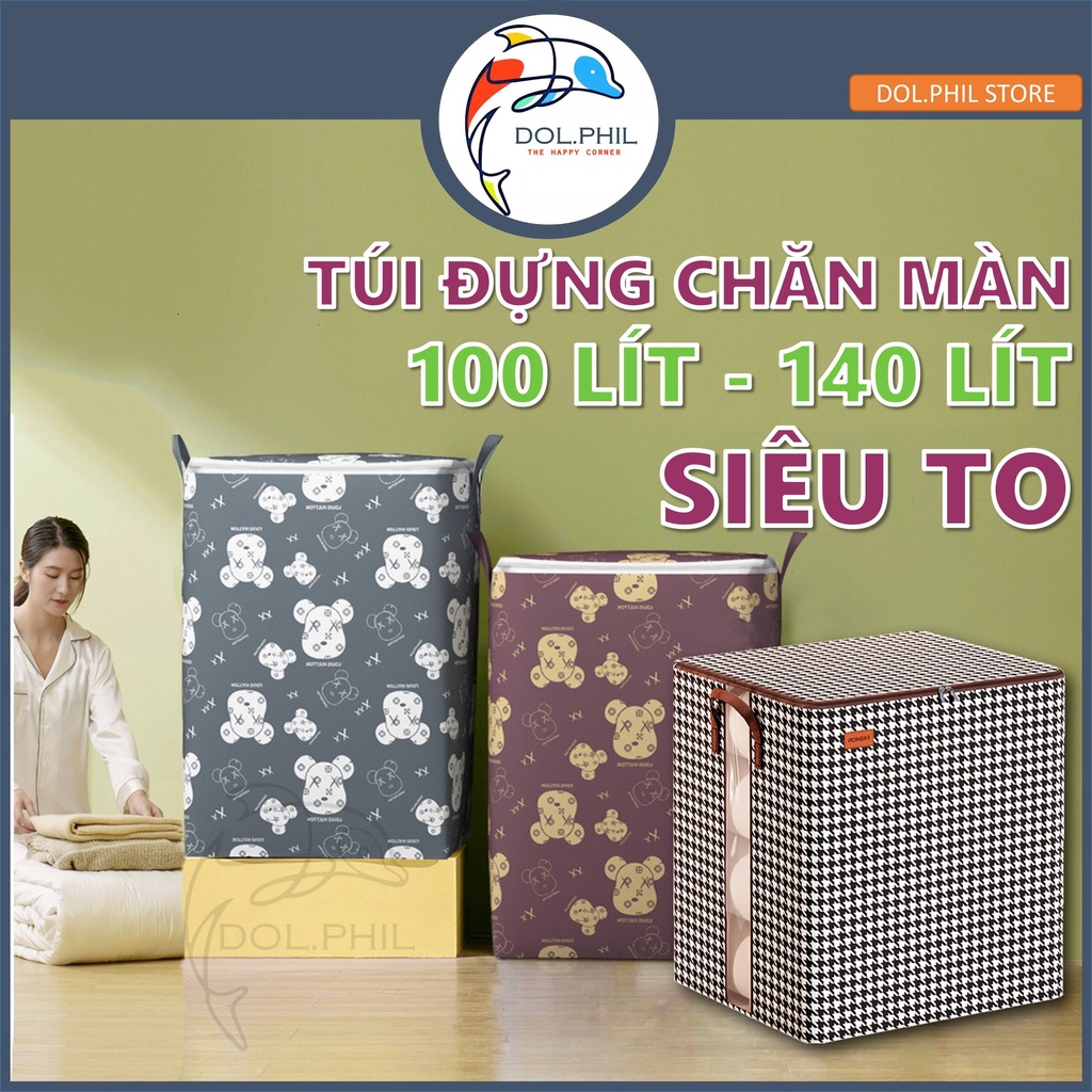 Túi Đựng Chăn Màn Quần Áo Cỡ Lớn Dol.phil Store Túi Đựng Quần Áo Gối Mền Big Size Có Nắp Có Dây Kéo In Họa Tiết Đẹp Sang