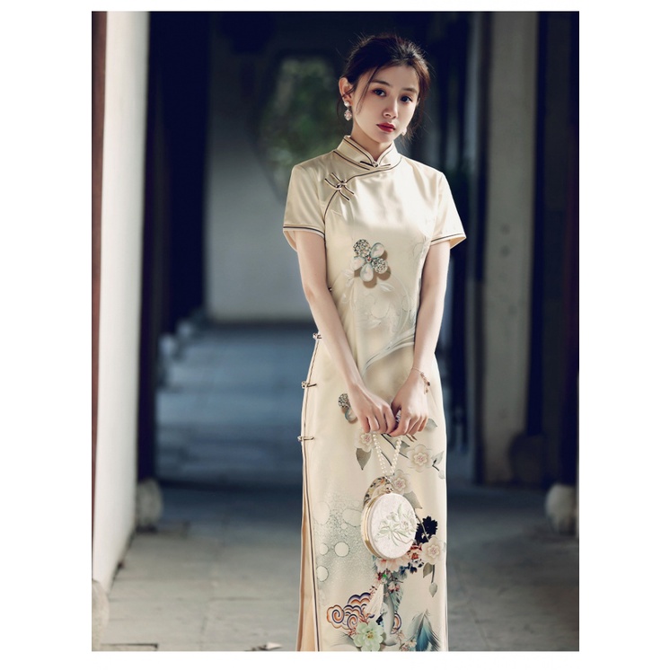 Đầm Sườn Xám Cách Tân Dáng Dài Phong Cách Trung Hoa Thời Trang Mùa Hè 2022