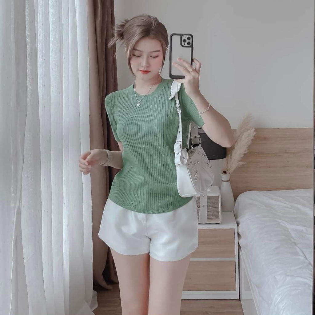 (Sale FreeShip) Sét bộ đùi áo thun gân tay ngắn kèm quần tapta,bộ kiểu đi chơi mặc nhà đều xinh