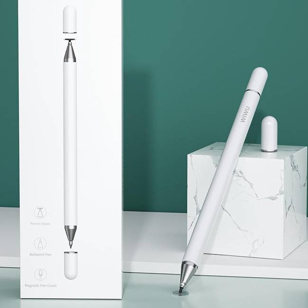 Bút cảm ứng stylus 2 đầu 2 in 1 hiệu WIWU Pencil One cho iPad Pro / iPhone / Android / màn hình cảm ứng các loại