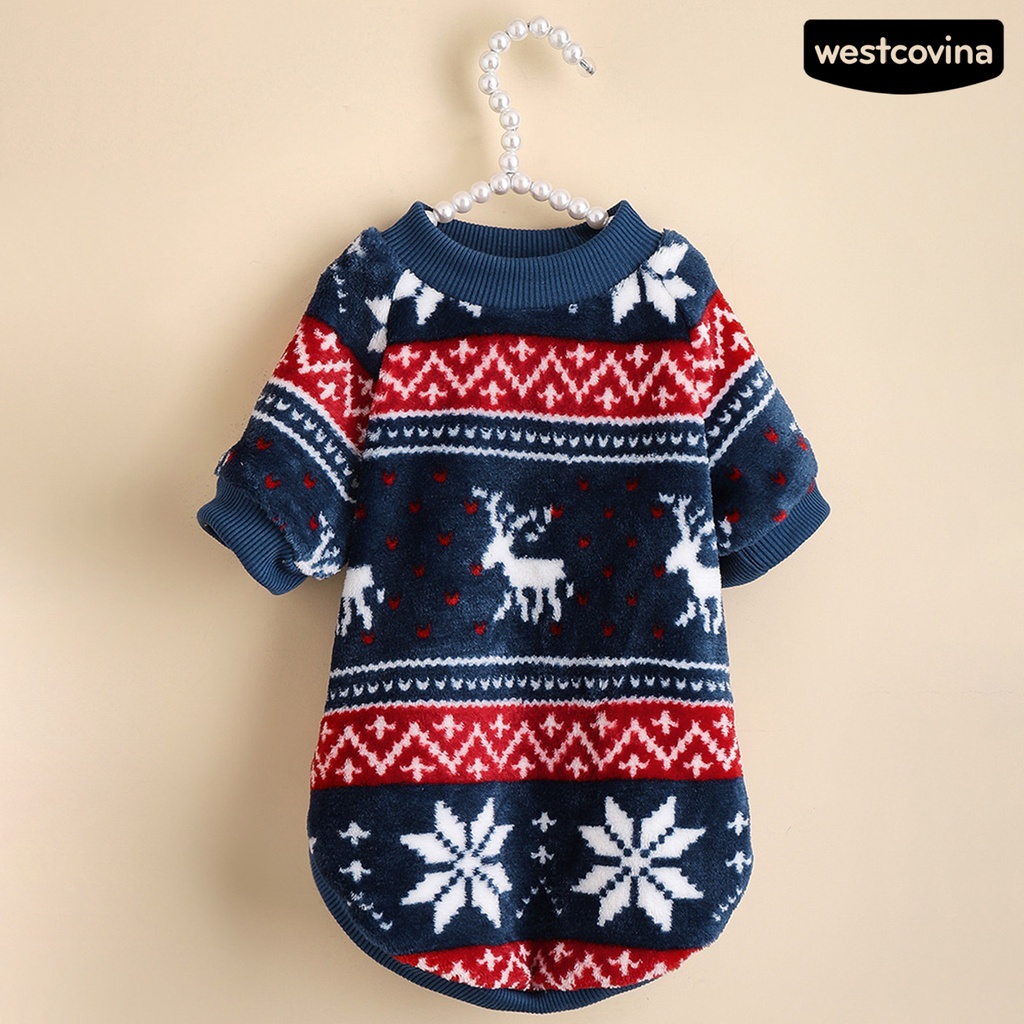 [COD]♘Áo Sweater Mùa Đông Bằng Polyester Chống Mòn In Họa Tiết Hoa Tuyết Tuần Lộc Sáng Tạo Cho Thú Cưng