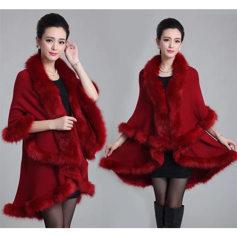 Áo choàng lông  dáng dài dề kim retro Pháp