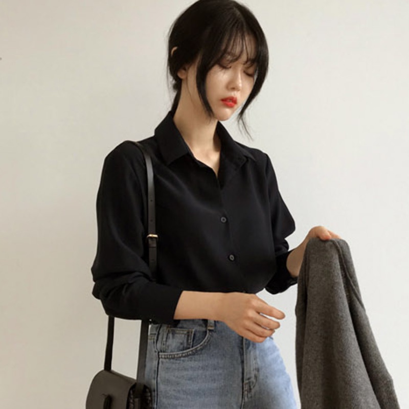 Áo Sơ Mi Tay Dài Màu Sắc Đơn Giản Phong Cách Hàn Quốc Thời Trang Cho Nữ